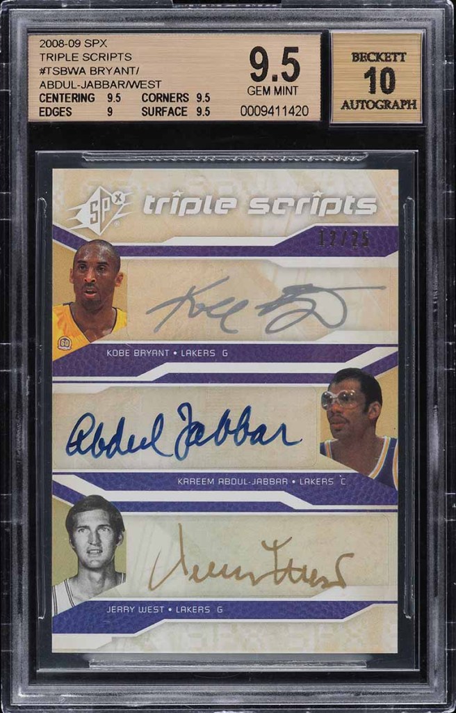 2008-09 SPX Triple Scripts Kobe Bryant, Kareem Abdul-Jabbar, Jerry West /25