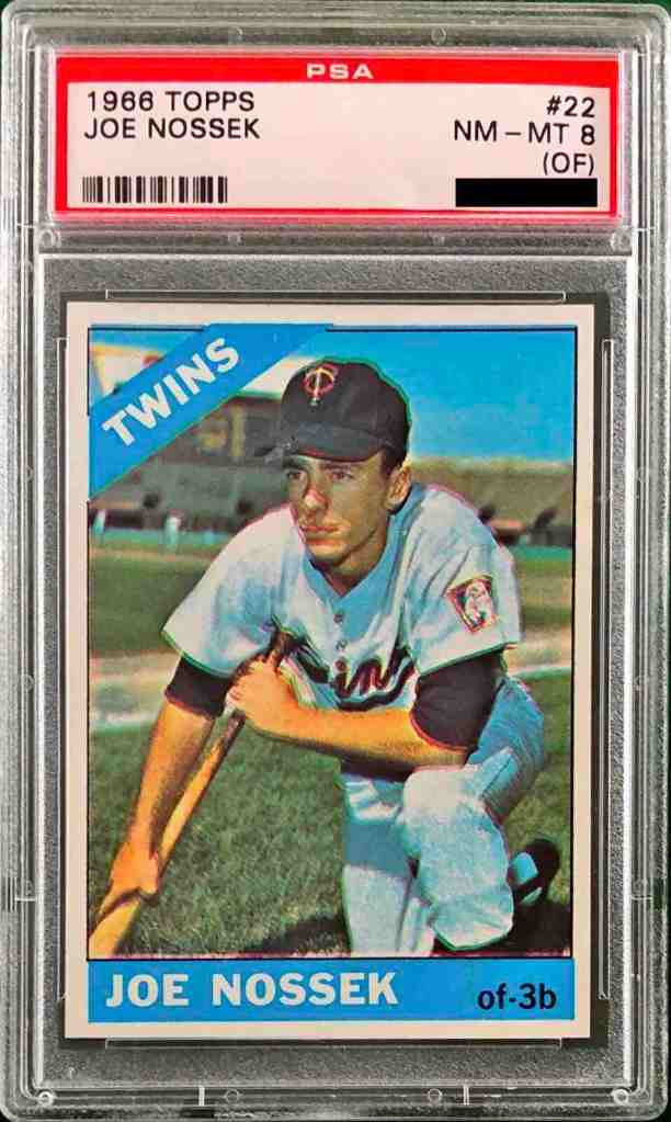 PSA Example of Out of Focus (OF) Qualifier Grade. Joe Nossek 1966 Topps #22 card graded PSA 8 (OF)
