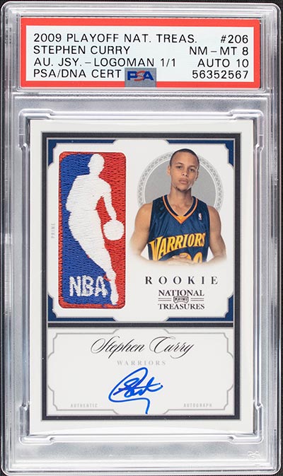 2009 Playoff National Treasures #206 Stephen Curry RPA Logoman 1/1 PSA 8 Auto 10