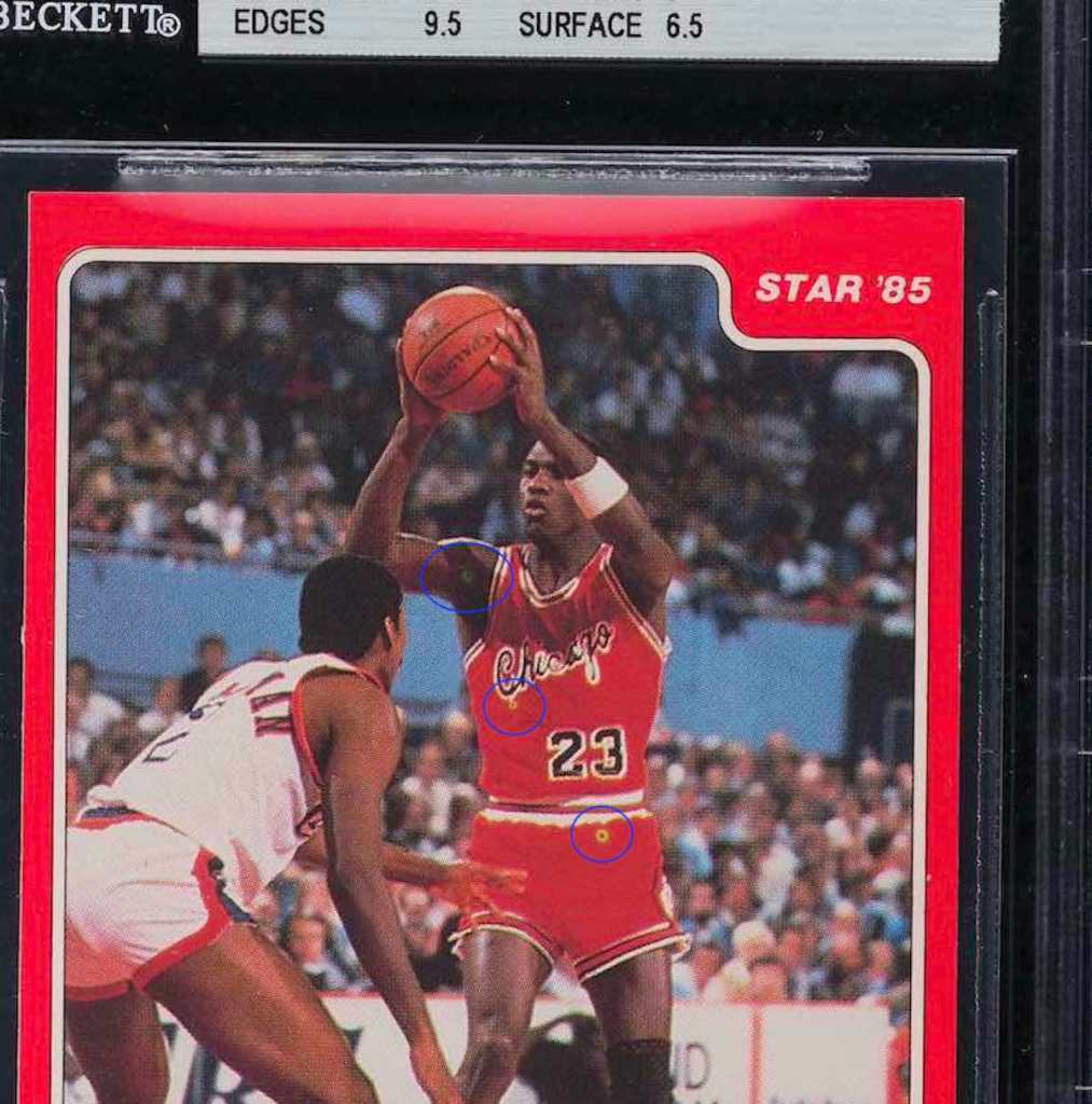 Fish eye defects (3) circled in blue for the MJ discussed earlier