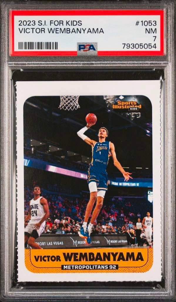 Teared out of S.I. For Kids Magazine, the Wemby rookie is commonly, and notoriously off-center: 2023 Sports Illustrated For Kids Victor Wembanyama #1053 PSA 7
